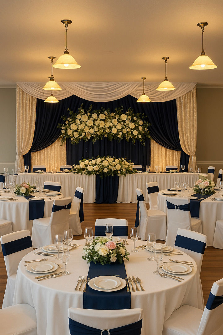Banquet room set up for a wedding