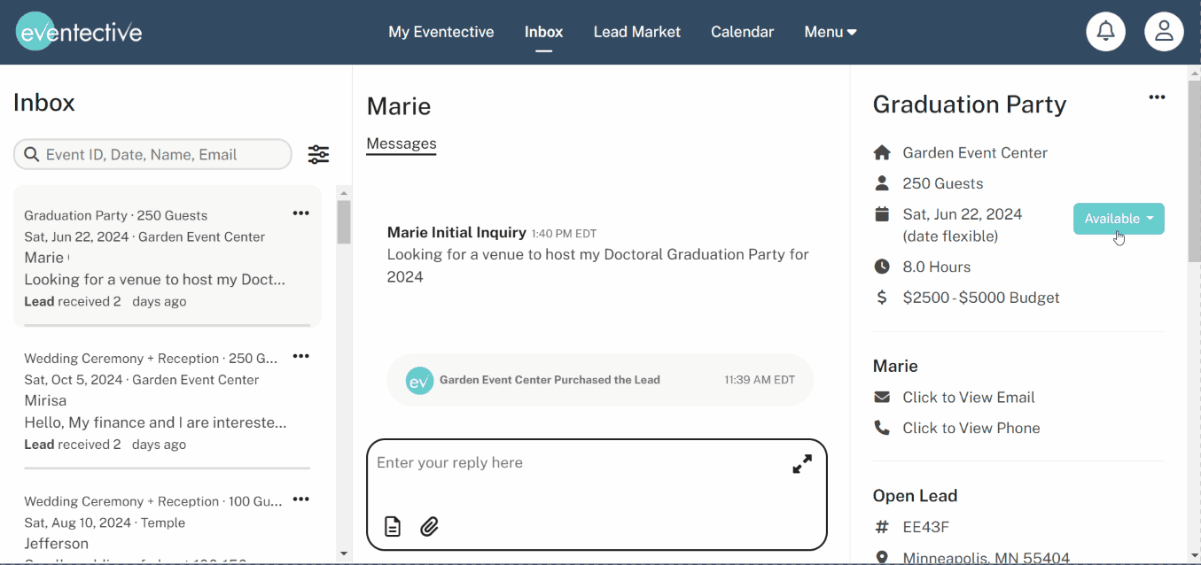 Event Detail Availability